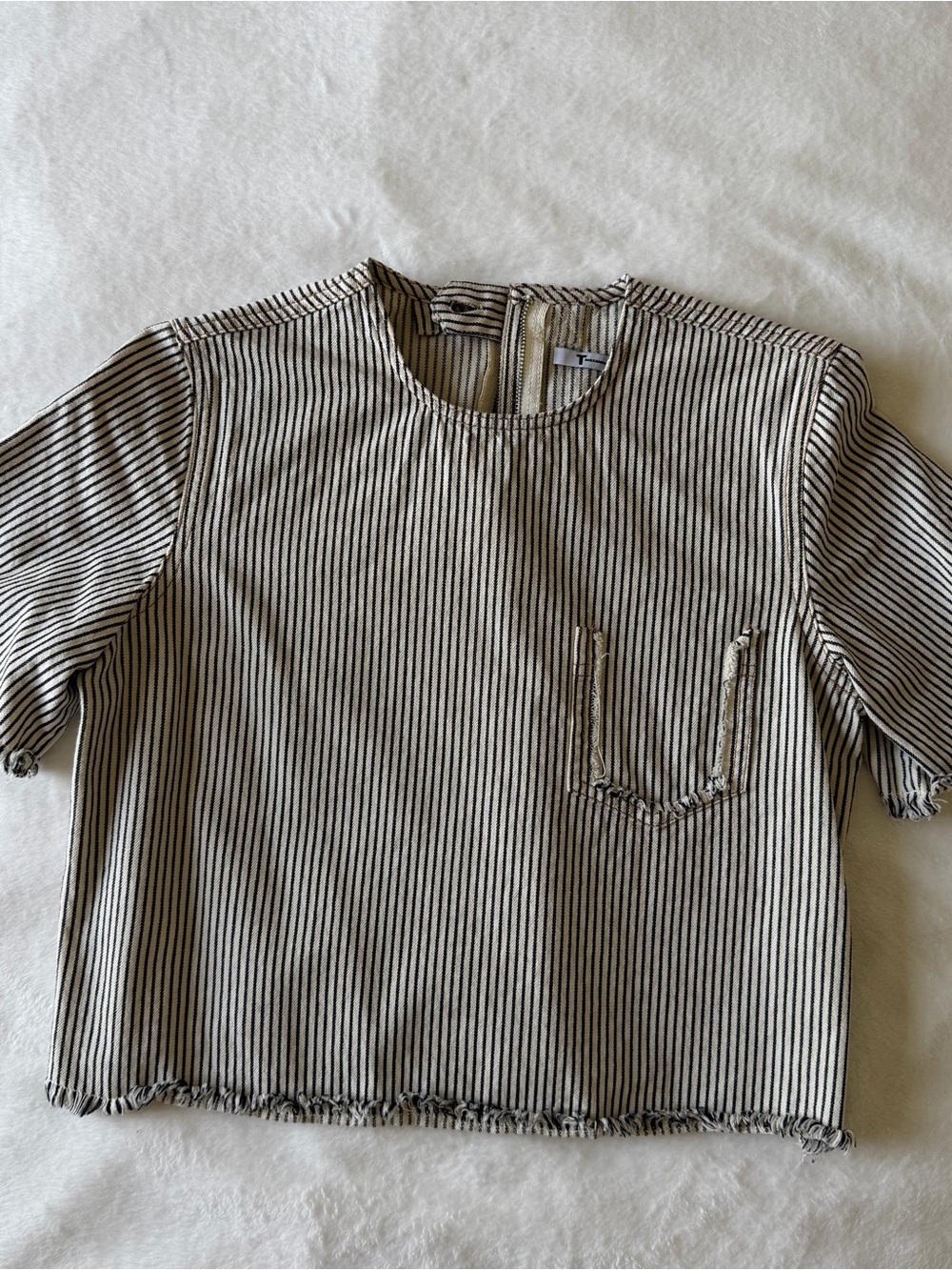 T by Alexander Wang Striped Raw-Hem Boxy Tee in size 2